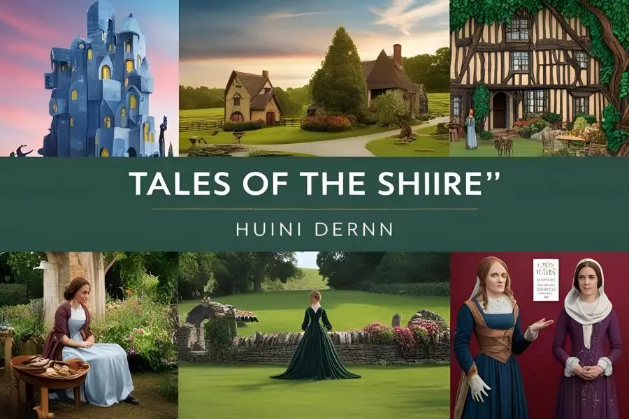Tales of the Shire, com ilustrações de paisagens e personagens do universo de Tolkien.
