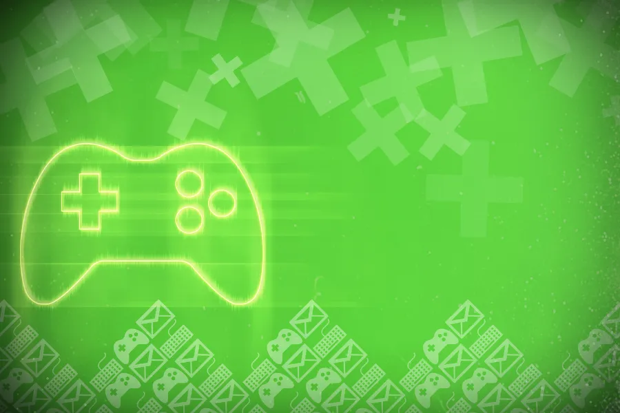 Imagem de um papel de parede verde vibrante com um controle de console estilizado em destaque, criando um visual moderno e atraente para fãs de jogos.
