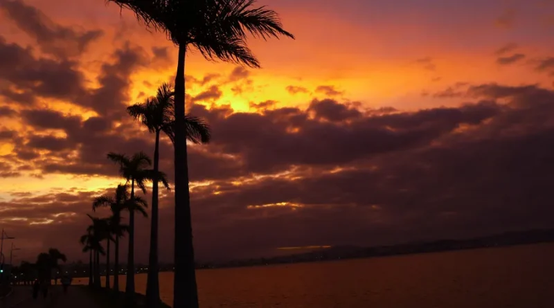 pôr do sol tropical ilha mágica coqueiros cores vibrantes
