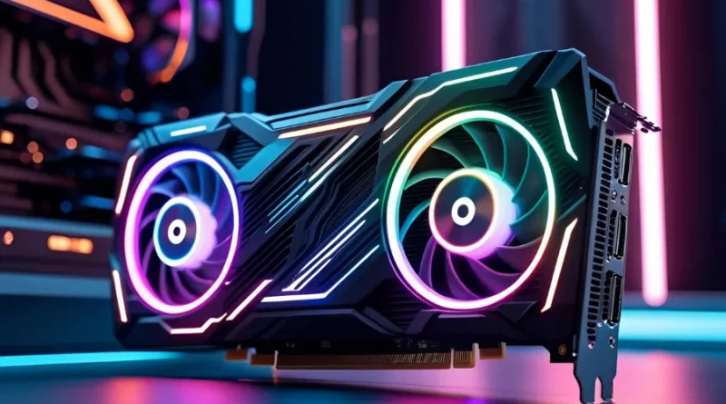 Placa de vídeo de alta performance com iluminação RGB vibrante.