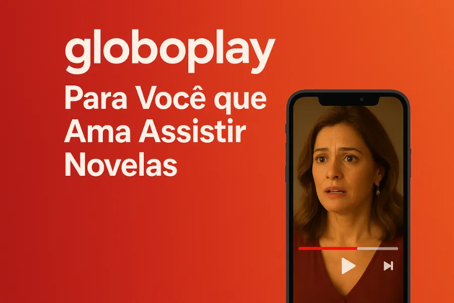 logo Globoplay, celular com novela, "Para Você que Ama Assistir Novelas"