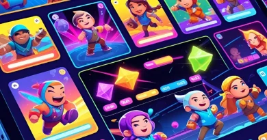 Coleção de cartas de jogos digitais com diversos personagens e itens.