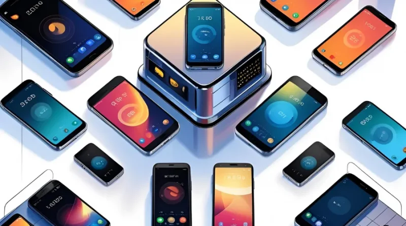 Diversidade de smartphones coloridos em exposição.