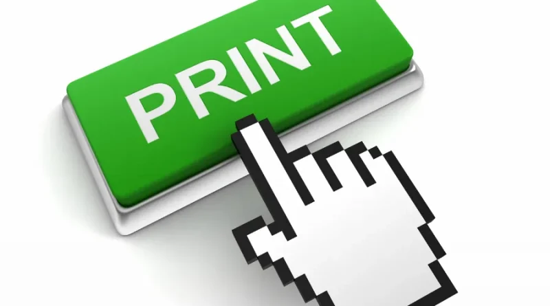 Cursor de mouse clicando no botão verde "PRINT" (imprimir).