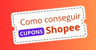 Cupom da Shopee com texto "Como conseguir CUPONS Shopee".