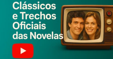 televisão antiga exibindo novela, logo do YouTube, "Clássicos e Trechos Oficiais das Novelas"