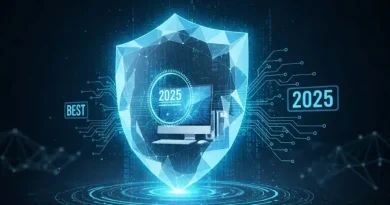 A imagem destaca a importância da segurança cibernética para computadores pessoais. Em um monitor de desktop, um escudo robusto com um cadeado simboliza a proteção de dados e sistemas, enquanto um cadeado menor e aberto com um ponto de interrogação insinua vulnerabilidades. Esta representação visual é ideal para conteúdos sobre a necessidade de software antivírus, cibersegurança, proteção contra malware e a garantia de privacidade no ambiente digital.