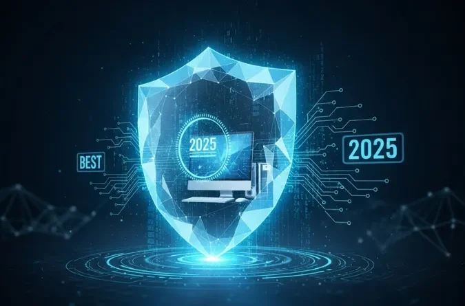 A imagem destaca a importância da segurança cibernética para computadores pessoais. Em um monitor de desktop, um escudo robusto com um cadeado simboliza a proteção de dados e sistemas, enquanto um cadeado menor e aberto com um ponto de interrogação insinua vulnerabilidades. Esta representação visual é ideal para conteúdos sobre a necessidade de software antivírus, cibersegurança, proteção contra malware e a garantia de privacidade no ambiente digital.