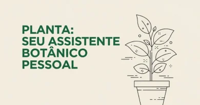 Ilustração minimalista de uma planta em vaso e o texto "PLANTA: SEU ASSISTENTE BOTÂNICO PESSOAL".