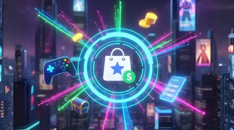 Ilustração do Google Opinion Rewards com moedas, controle de videogame e sacola, representando recompensas por pesquisas