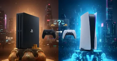 Comparação entre PS4 e PS5 com controles e moedas, ilustrando se vale a pena trocar PS4 por PS5 e os custos envolvidos.