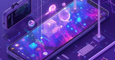 Smartphone com jogo e interface futurista, representando os 5 games mais marcantes e populares do Android.