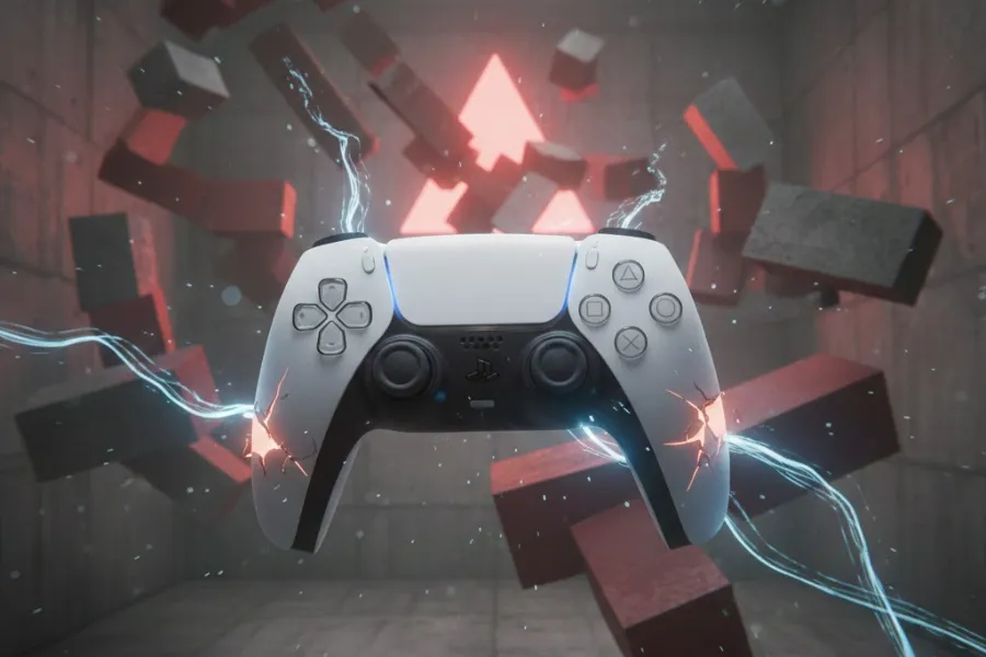 Controle de PS5: dicas para aumentar a durabilidade. Imagem ilustrativa de um controle Dualsense flutuando.