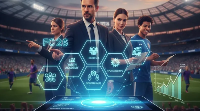 FC 26: Novo modo carreira com gestores e jogador em campo. Destaque para transferências, academia e patrocínios.