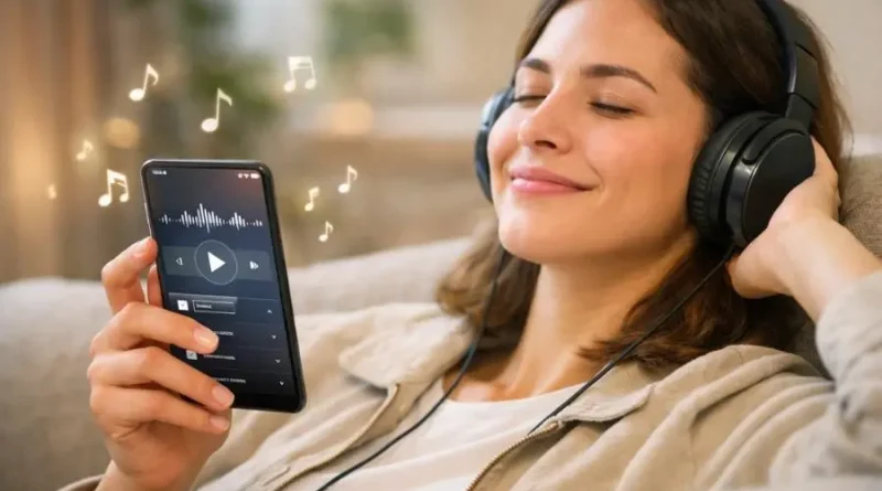 Pessoa ouvindo música no celular sem interrupções