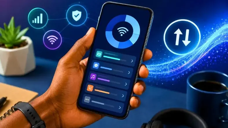 Aplicativos para monitorar consumo de internet móvel com controle de dados no celular e painel de uso em destaque