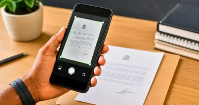 Aplicativos para digitalizar documentos pelo celular com scanner em smartphone capturando arquivo em mesa organizada