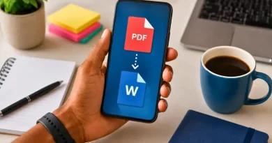 Converter PDF em Word pelo celular sem perder formatação com aplicativo exibido em smartphone sobre mesa organizada