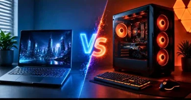 Notebook vs PC Gamer para jogos e trabalho em comparação lado a lado.